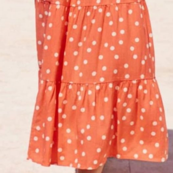 Orange Polka Dot Summer Maxi Midi Tiered Dress Shoulder Tie Flowy Boho Vacation - Picture 5 of 7